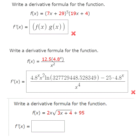 Solved Write A Derivative Formula For The Function F X Chegg Com