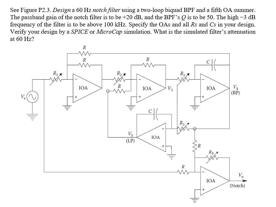 See Figure P2.3. Design a 60 Hz notch filter using a | Chegg.com