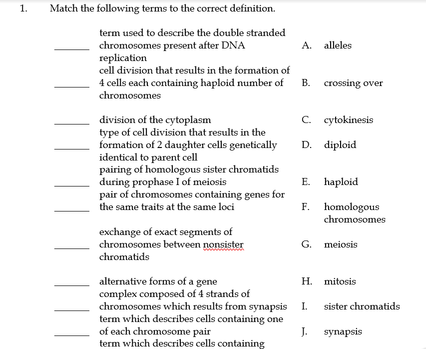 Solved Match The Following Terms To The Correct Definition. | Chegg.com