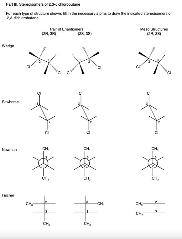 Solved Part III. Stereoisomers of 2,3-dichlorobutane For | Chegg.com