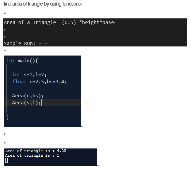 Solved find area of triangle by using function. Area of a | Chegg.com