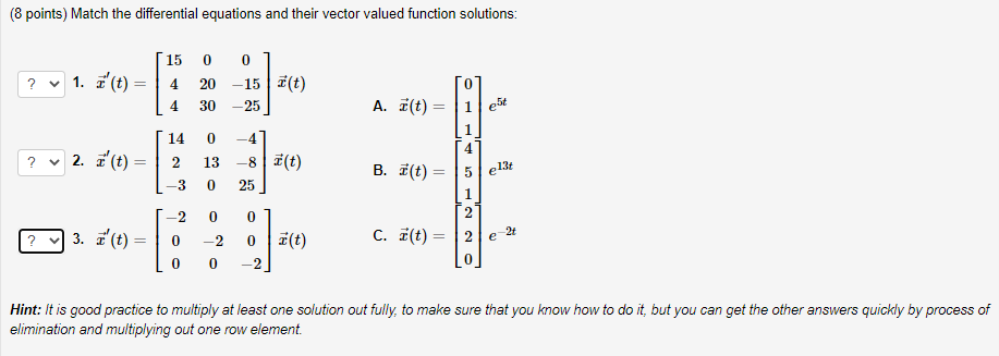 Solved (8 Points) Match The Differential Equations And Their | Chegg.com