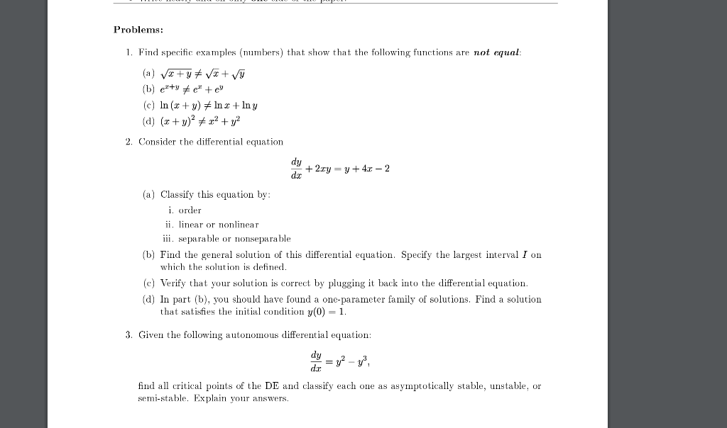 Solved 1 Find Specic Examples Numbers That Show That T Chegg Com