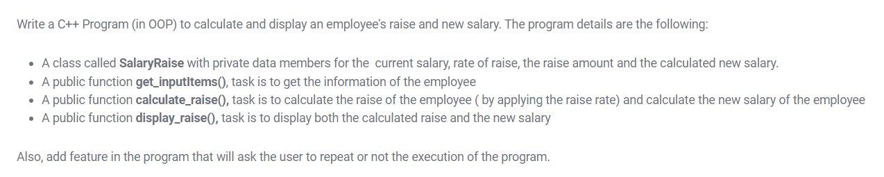 Solved Write a C++ Program (in OOP) to calculate and display | Chegg.com