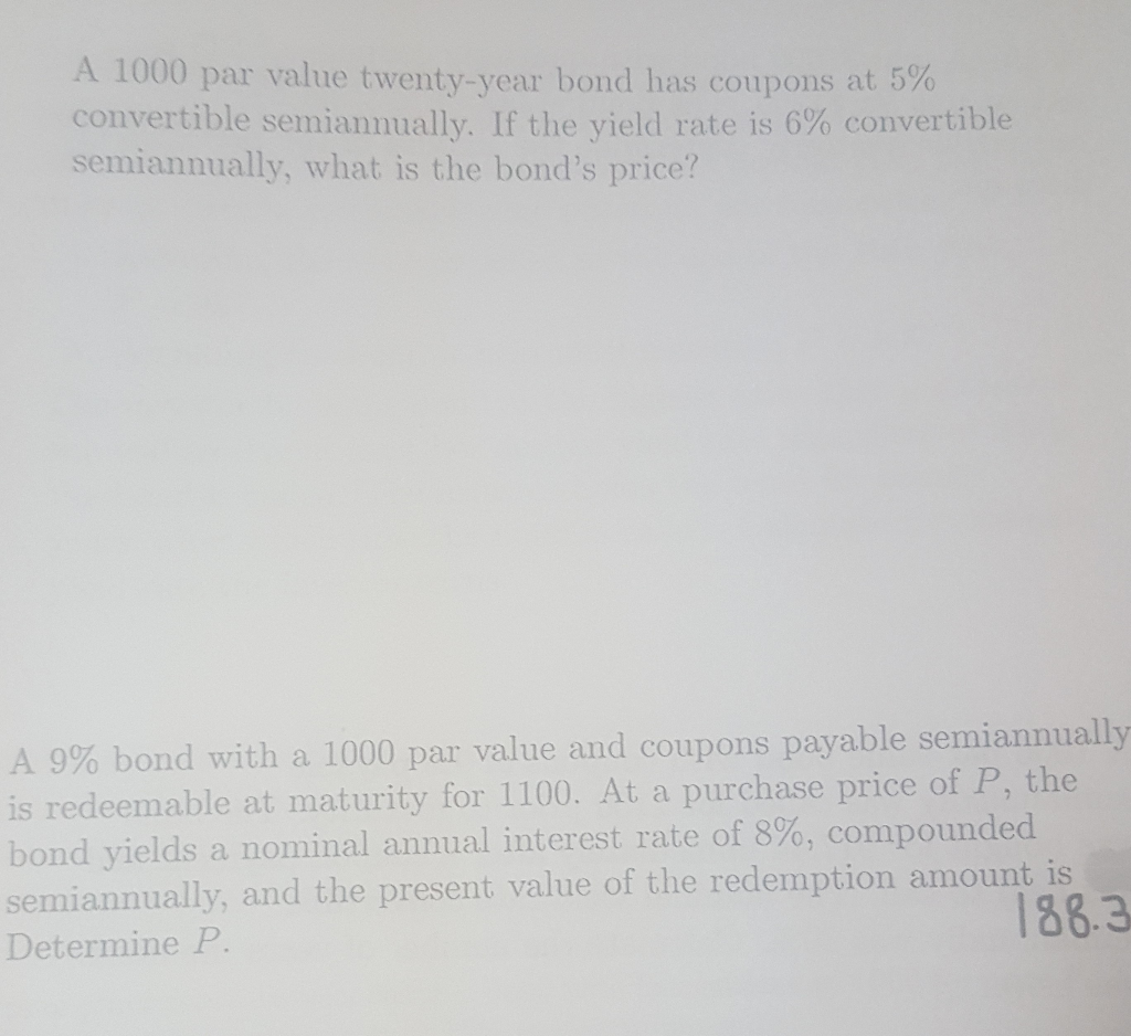 Solved A 1000 par value twentyyear bond has coupons at 5