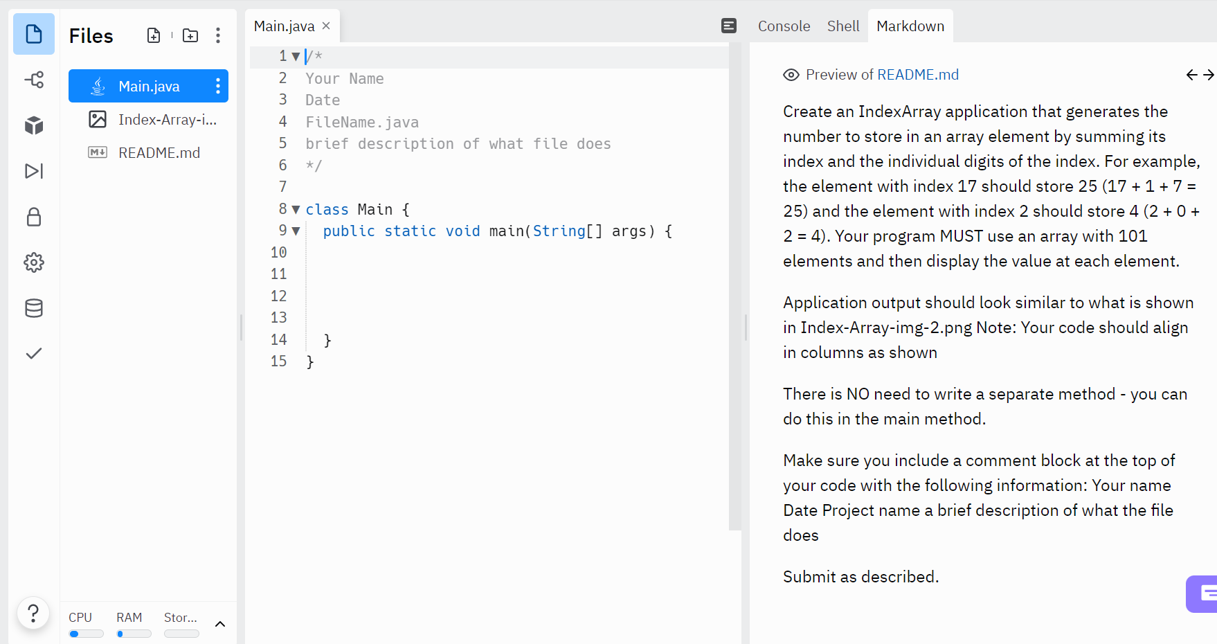 Solved Main Java X שיון Console Shell Files Markdown Ta 1vv Chegg Com
