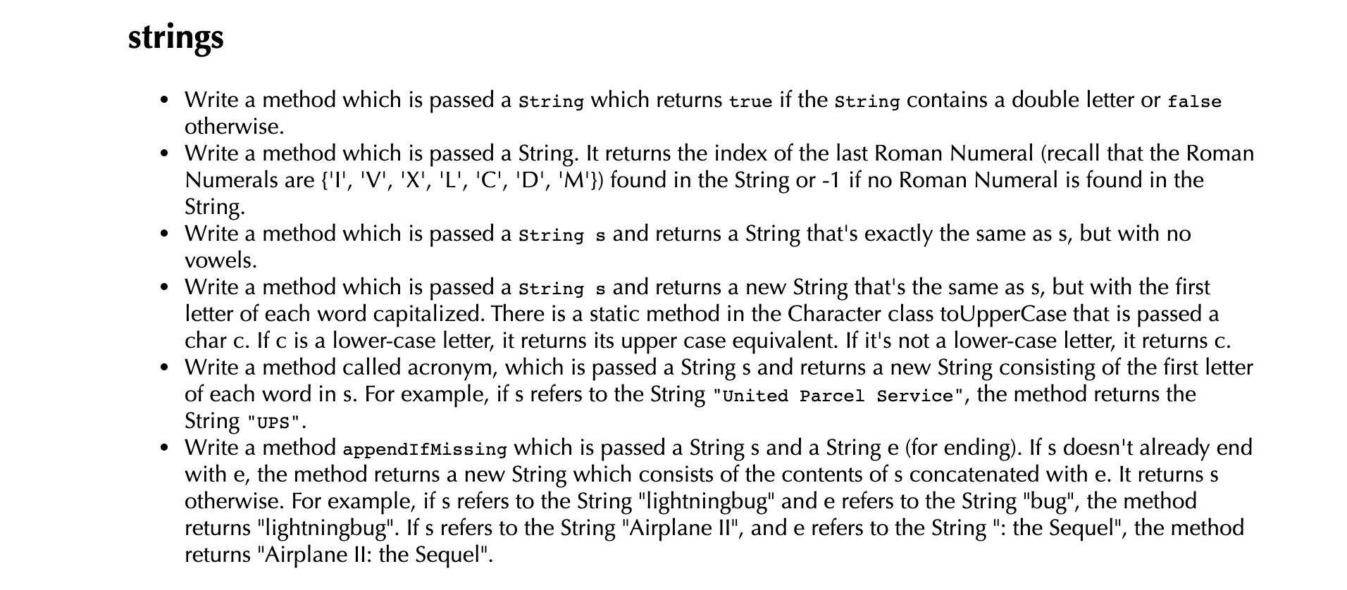 strings • Write a method which is passed a string | Chegg.com