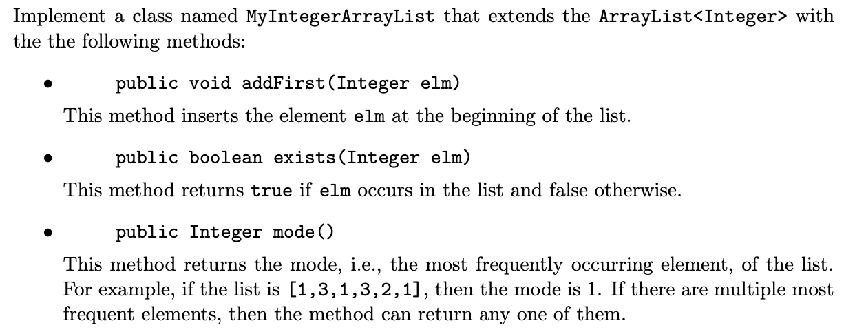 Solved Implement a class named MyIntegerArrayList that | Chegg.com