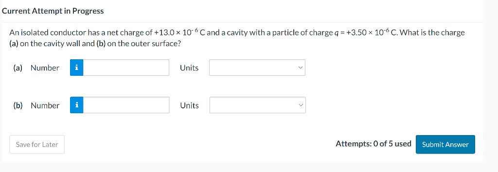 An isolated conductor has a net charge of \( +13.0 \times 10^{-6} \mathrm{C} \) and a cavity with a particle of charge \( q=+