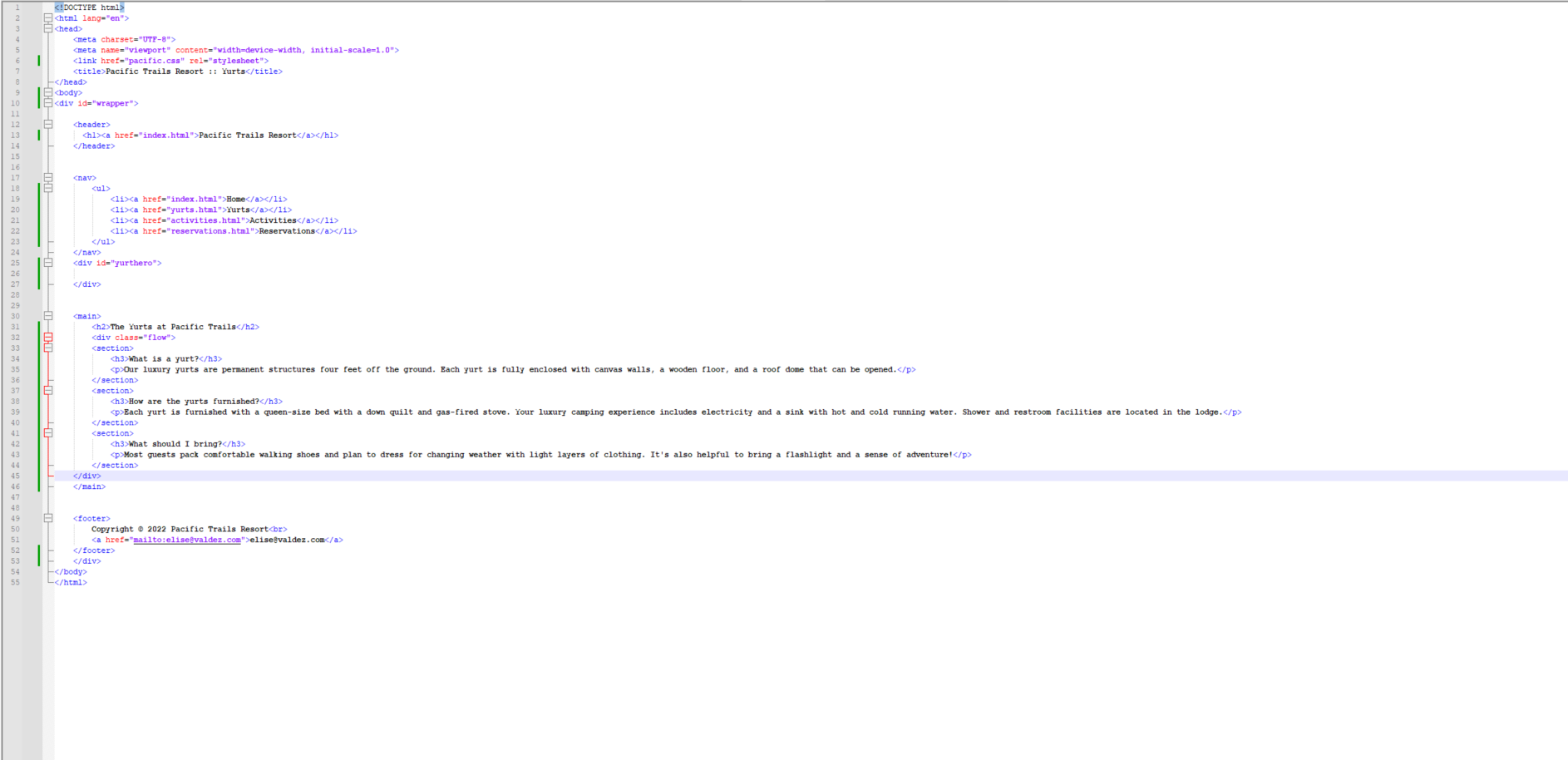 Solved Working on HTML and CSS “Pacific Trails Resort Case | Chegg.com