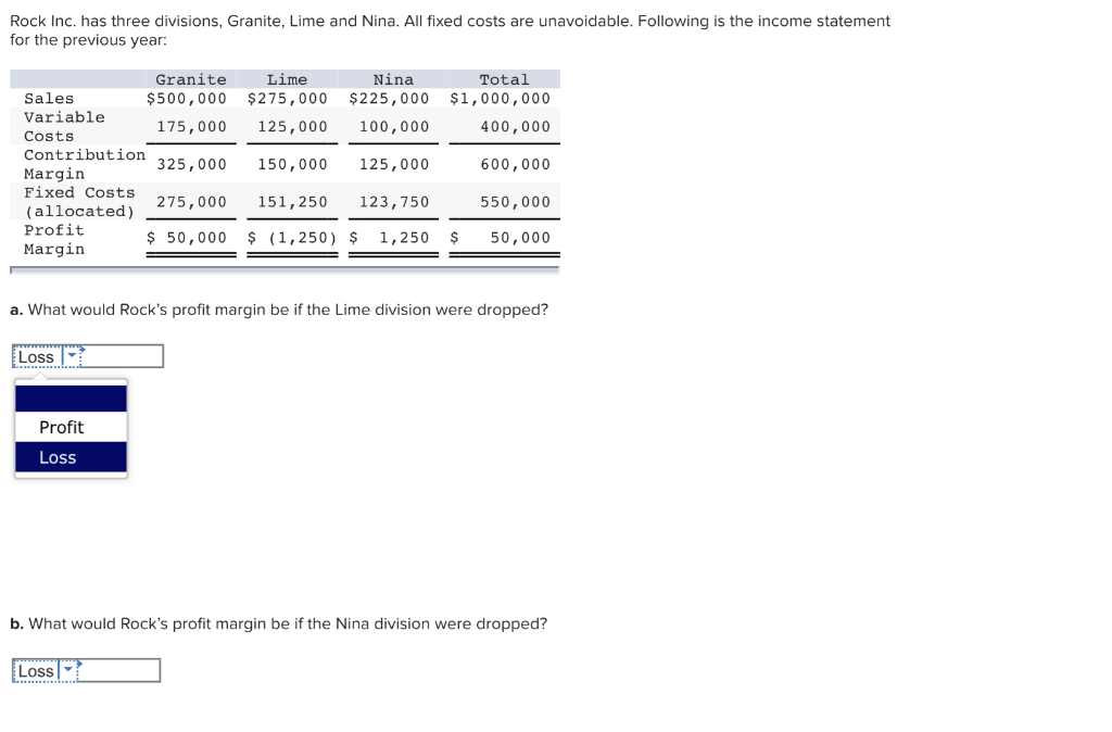 Solved Rock Inc. has three divisions, Granite, Lime and