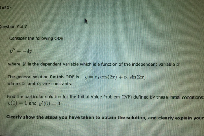 Solved Consider the following ODE: y" = -4y where y is the | Chegg.com