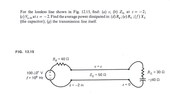 Solved For The Lossless Line Shown In Fig. 12.15, Find: (a) | Chegg.com