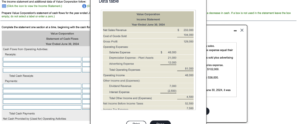 Solved The income statement and additional data of Value | Chegg.com