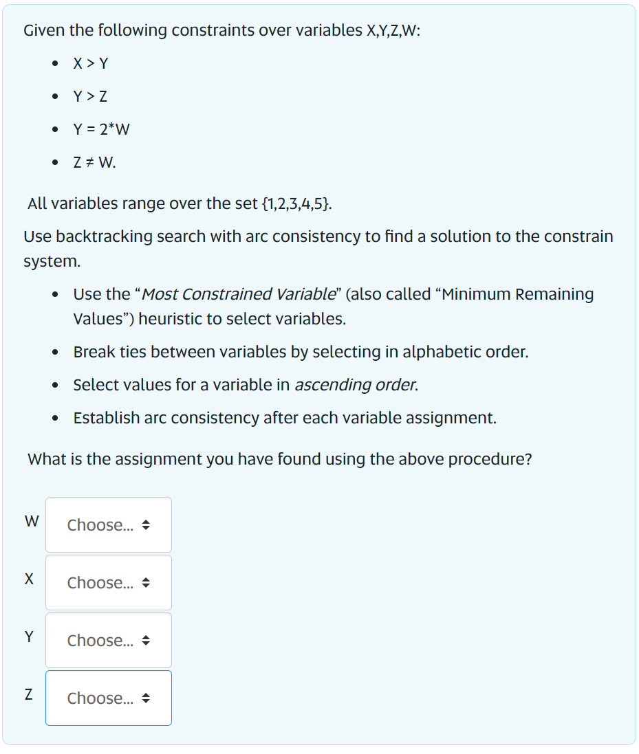 Solved Given the following constraints over variables | Chegg.com
