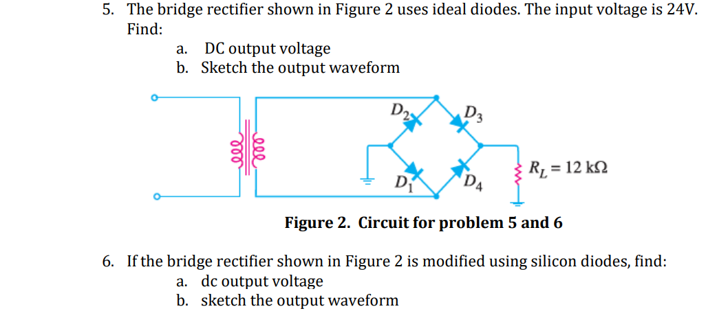 Solved 5. The bridge rectifier shown in Figure 2 uses ideal | Chegg.com