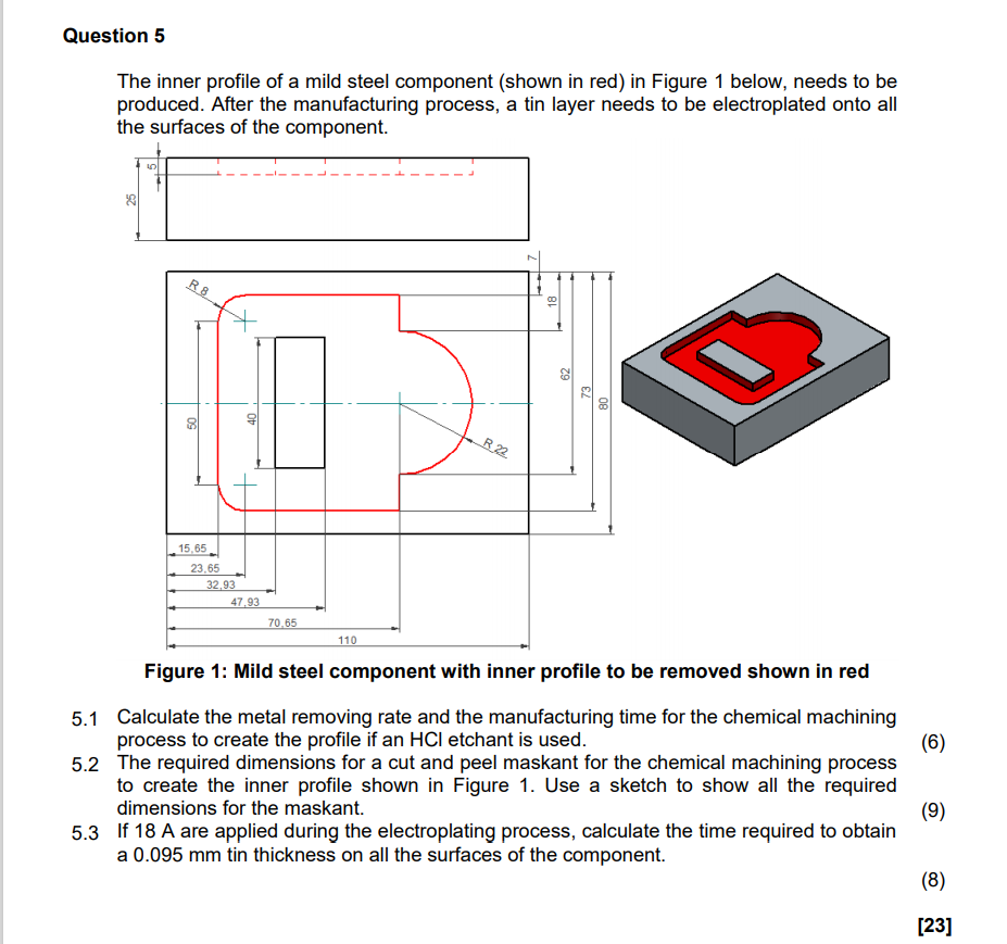 Solved Question 5 The inner profile of a mild steel | Chegg.com