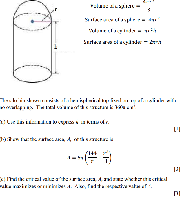 Solved 4πη Volume of a sphere = 3 r Surface area of a sphere | Chegg.com