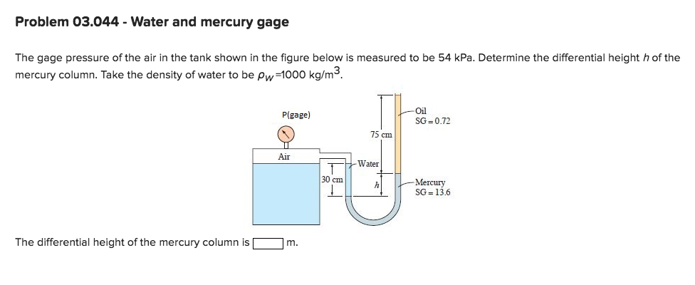 Solved Problem 03.044 - Water and mercury gage The gage | Chegg.com