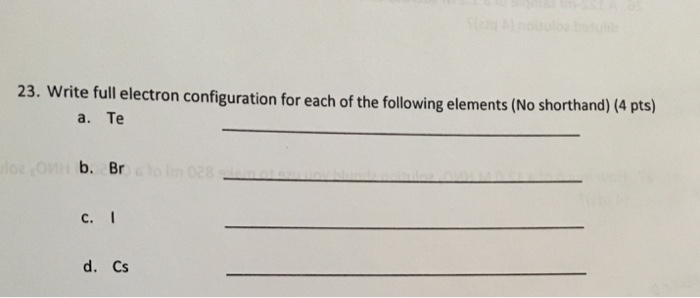 Solved Write full electron configuration for each of the | Chegg.com