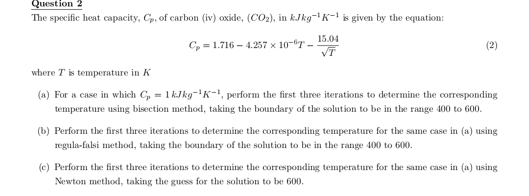 Solved The specific heat capacity, Cp, of carbon (iv) oxide, | Chegg.com