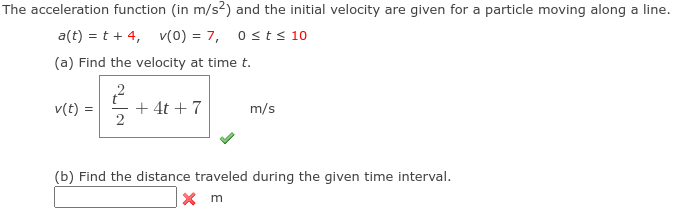 Solved he acceleration function (in m/s2 ) and the initial | Chegg.com