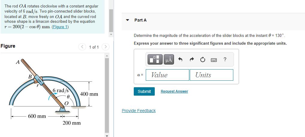 Solved The rod OA rotates clockwise with a constant angular | Chegg.com