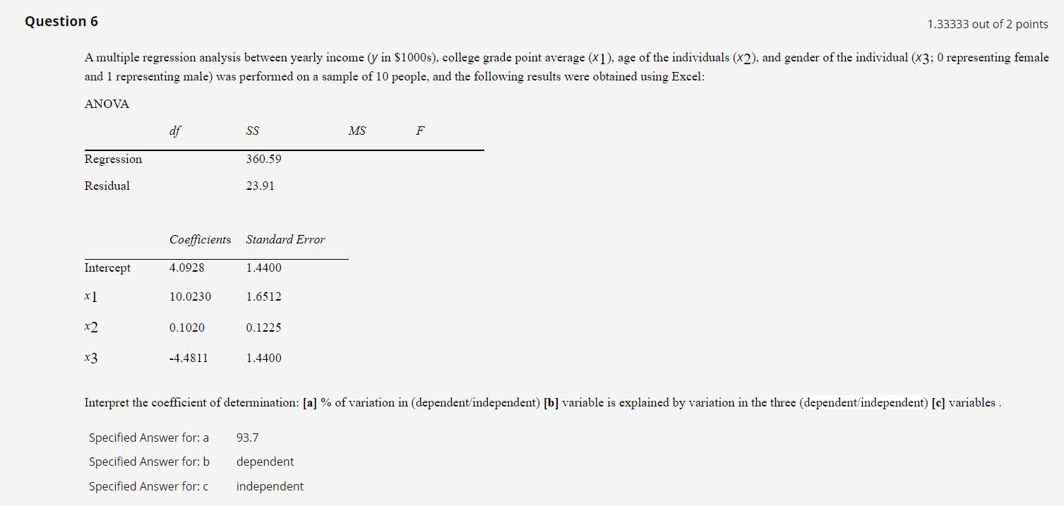 Solved Question 6 1.33333 out of 2 points A multiple | Chegg.com