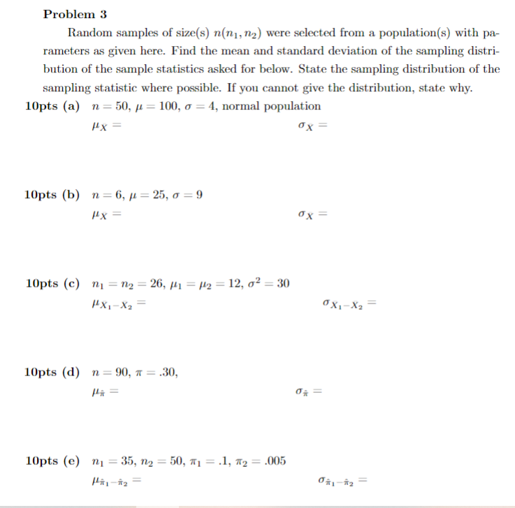 Solved Problem 3 Random samples of size(s) n(n1,n2) were | Chegg.com