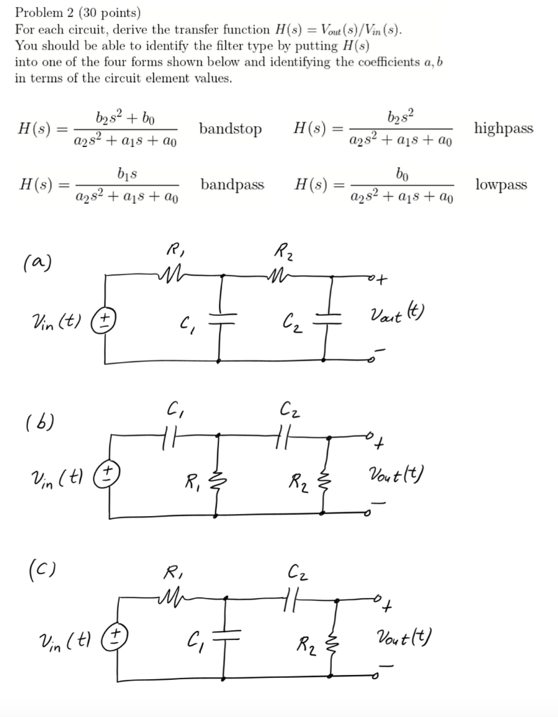 Solved Problem 2 (30 points) For each circuit, derive the | Chegg.com