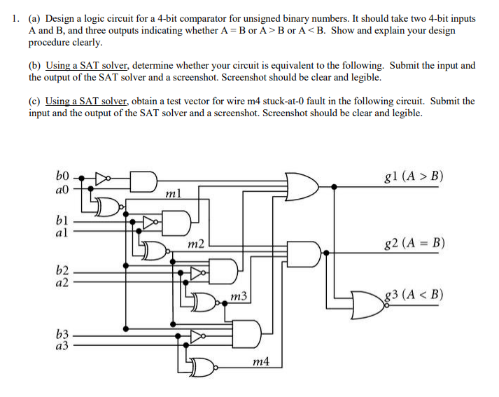 Solved 1. (a) Design a logic circuit for a 4-bit comparator | Chegg.com