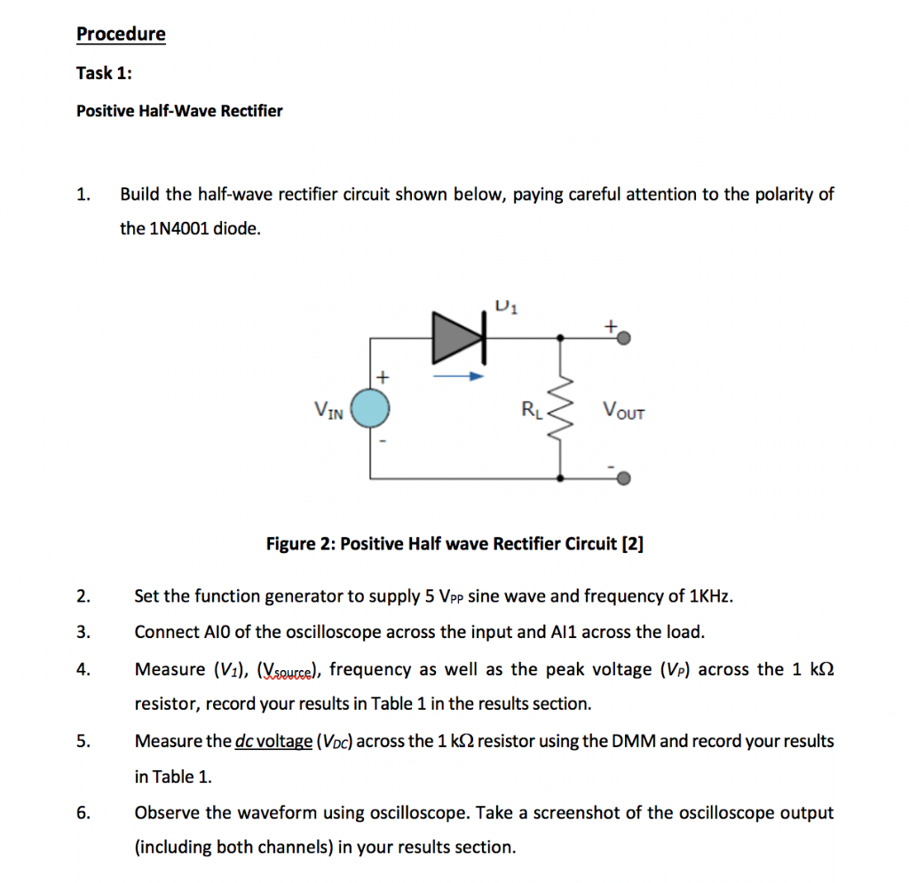 Solved Procedure Task 1 Positive HalfWave Rectifier 1.