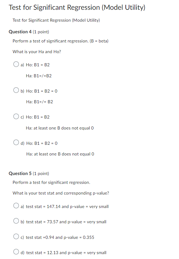 Solved Test for Significant Regression (Model Utility) Test | Chegg.com