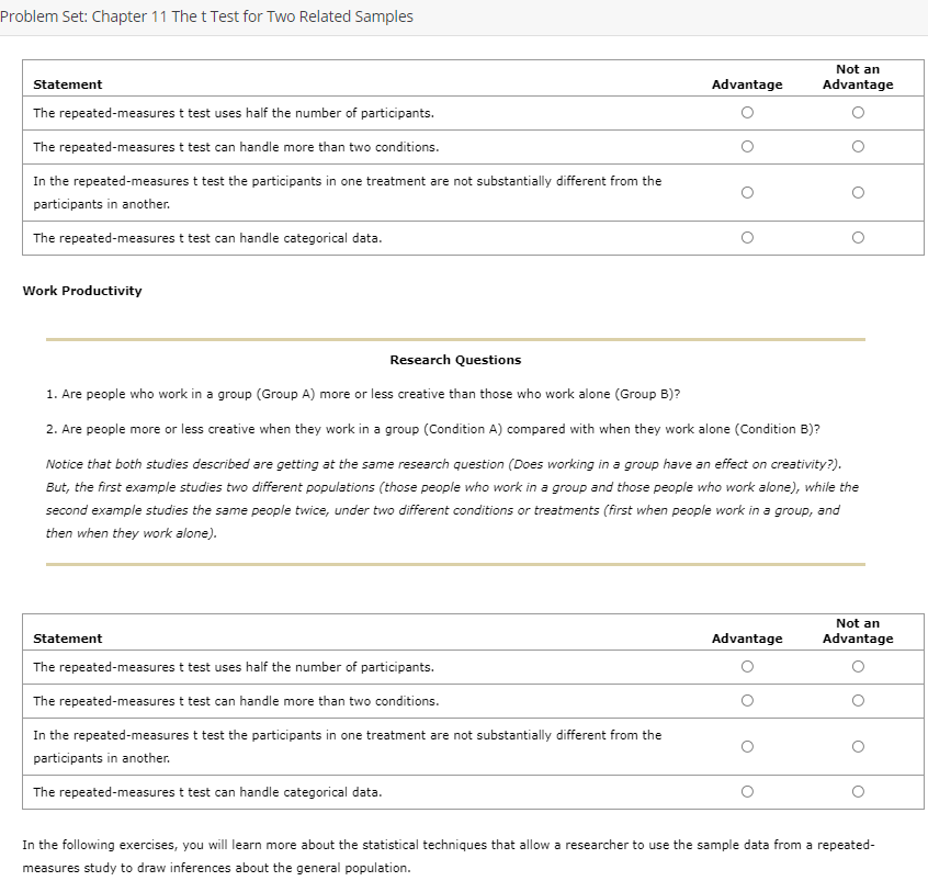 Solved Problem Set: Chapter 11 The t Test for Two Related | Chegg.com