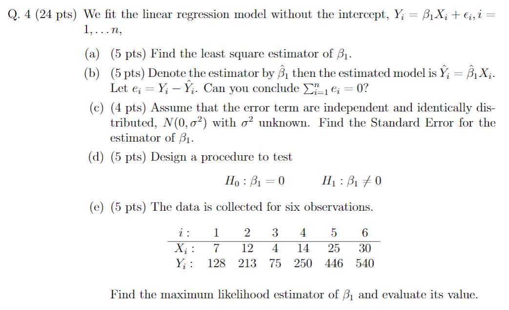 Solved Q. 4 (24 pts) We fit the linear regression model | Chegg.com