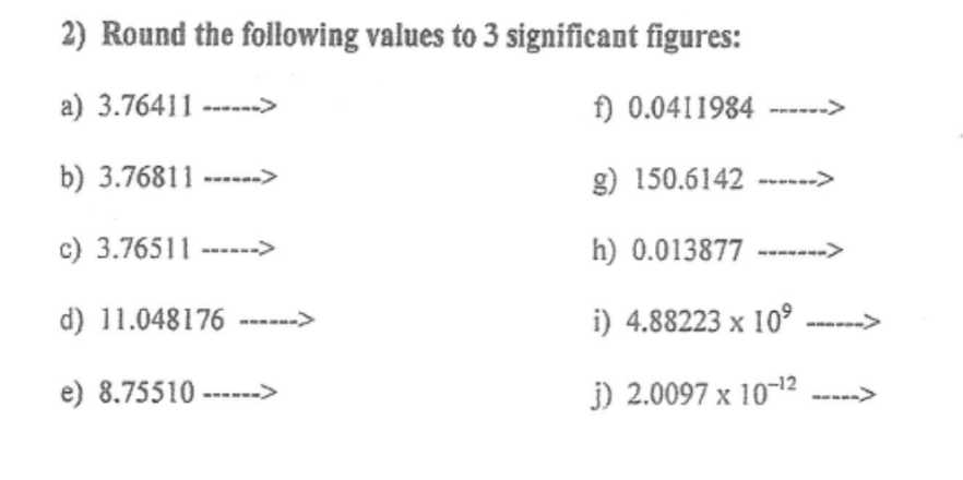 2) Round the following values to 3 significant | Chegg.com