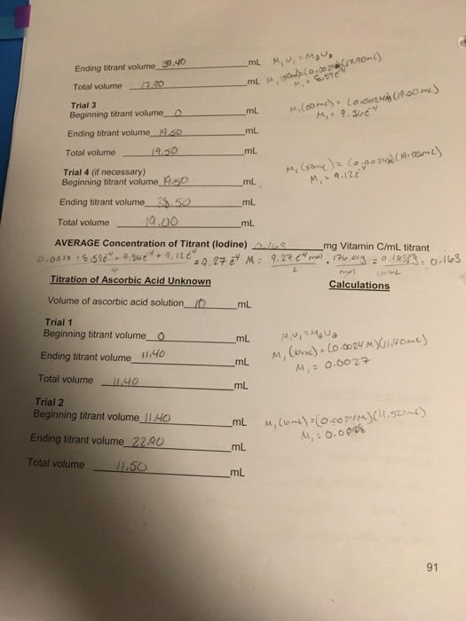 Solved So I'm doing a redox titration of vitamin c lab.
