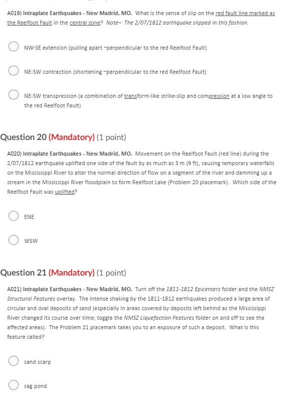 Solved A019 Intraplate Earthquakes New Madrid Mo What Chegg Com