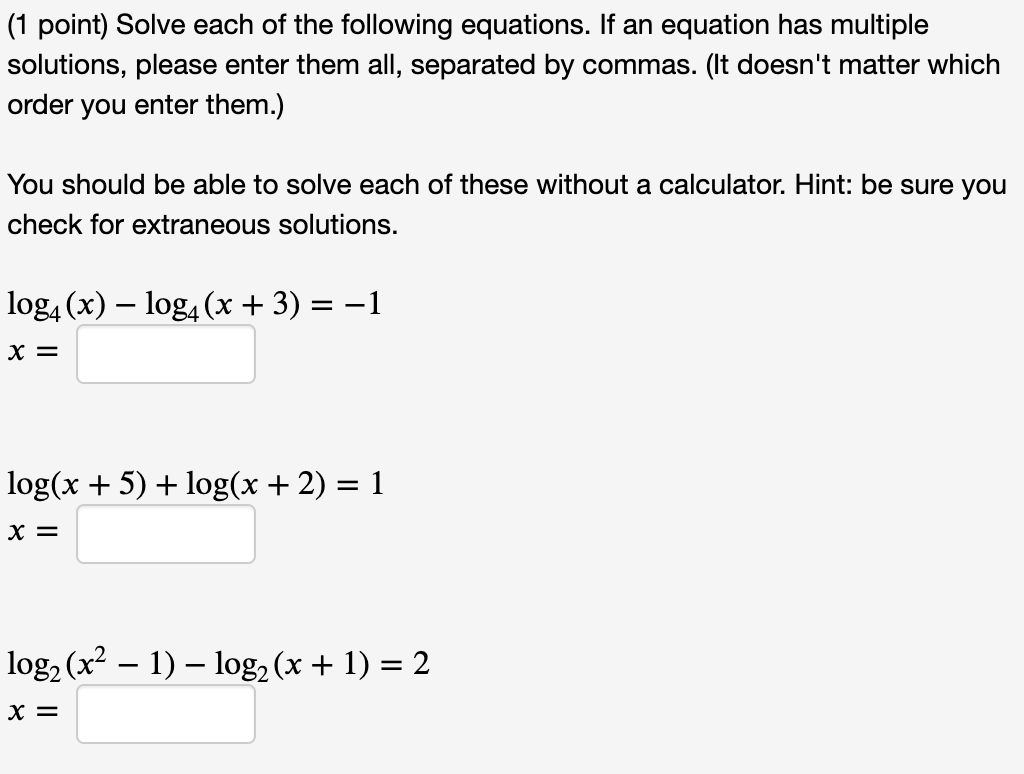 Solved (1 point) Solve each of the following equations. If | Chegg.com