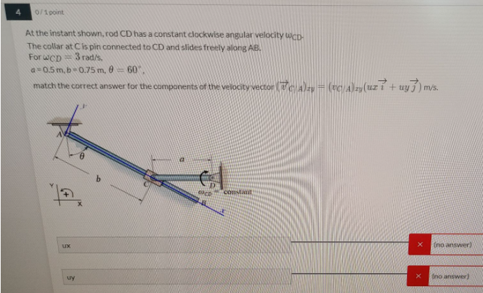 Solved Ol1 point At the instant shown, rod CD has a constant | Chegg.com