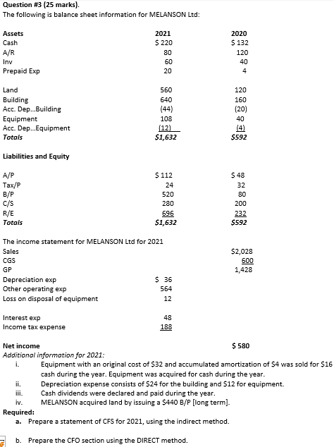 Question \#3 (25 marks). vas sold for $16 b. Prepare | Chegg.com