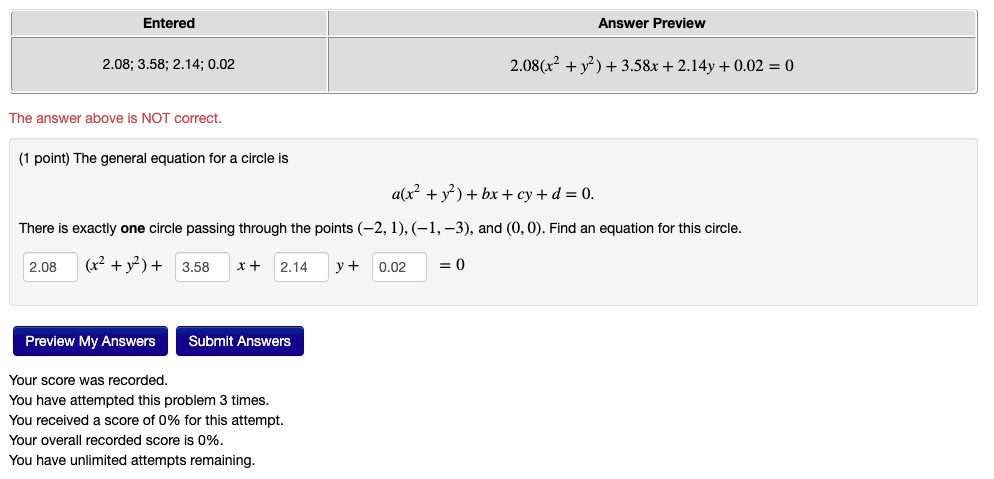 Solved Entered Answer Preview 2.08; 3.58; 2.14; 0.02 2.08(x2 | Chegg.com