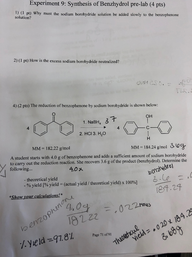 solved-experiment-9-synthesis-of-benzhydrol-pre-lab-4-pts-chegg