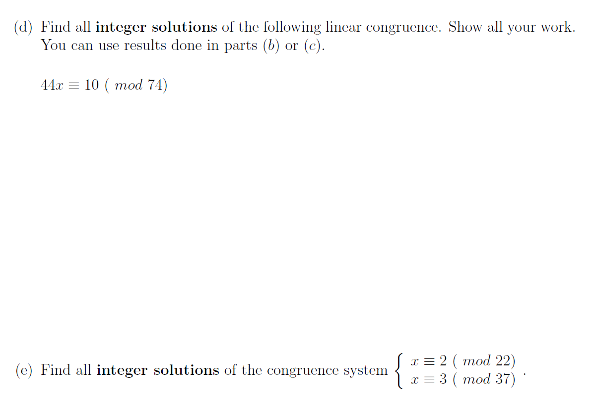 Solved (d) Find all integer solutions of the following | Chegg.com