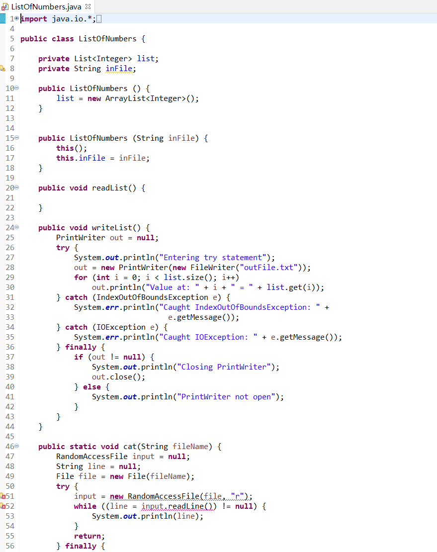 Solved ListOfNumbers.java X 1 import java.io.*;. 5 public | Chegg.com