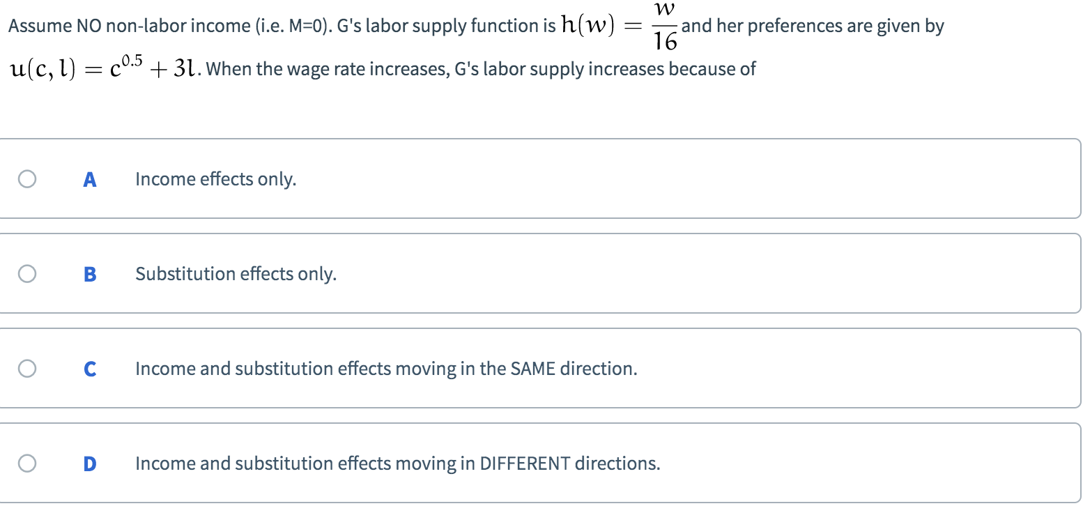 Solved Assume No Non Labor Income I E M 0 G S Labor S Chegg Com