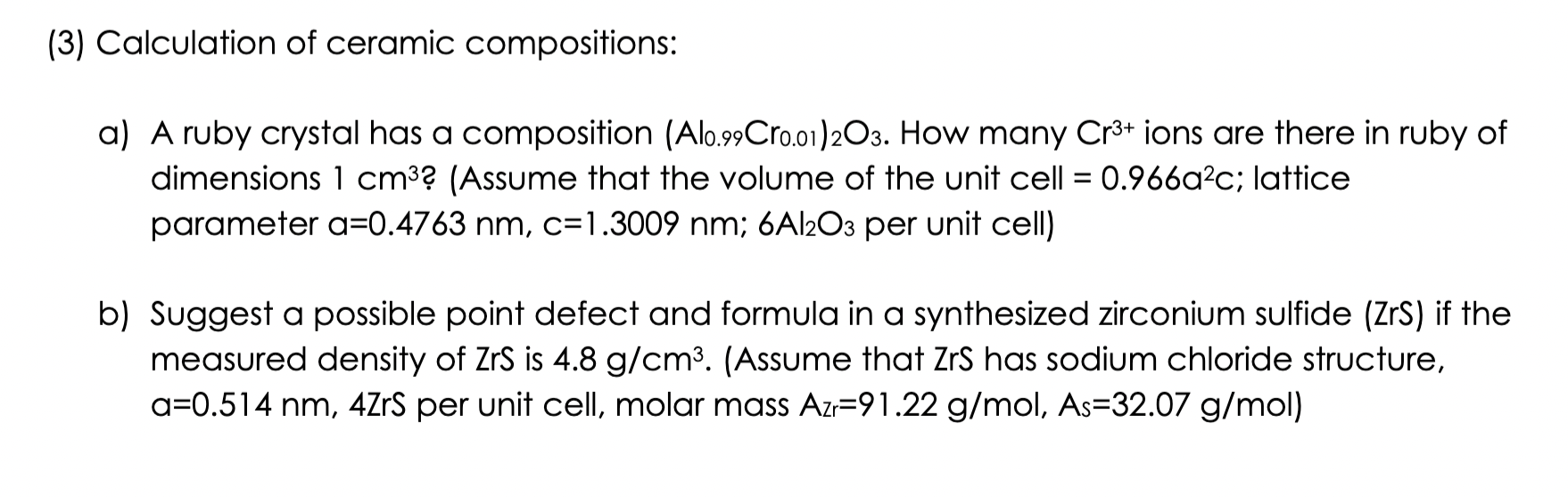 Solved (3) Calculation of ceramic compositions a) A ruby