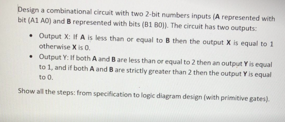 Solved Design A Combinational Circuit With Two 2-bit Numbers | Chegg.com