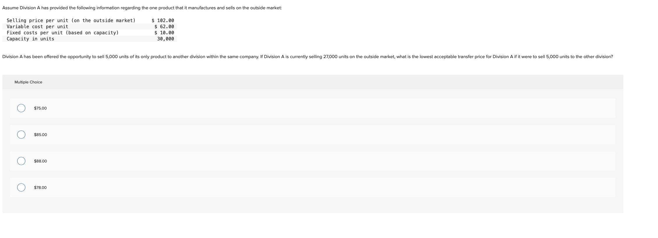 Solved Assume Division A has provided the following