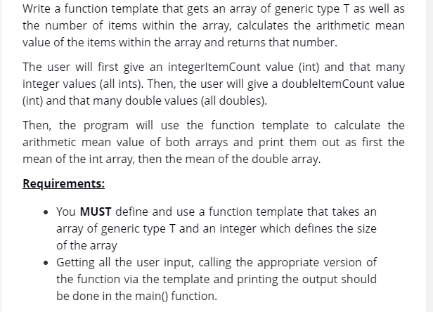 Solved Write a function template that gets an array of | Chegg.com